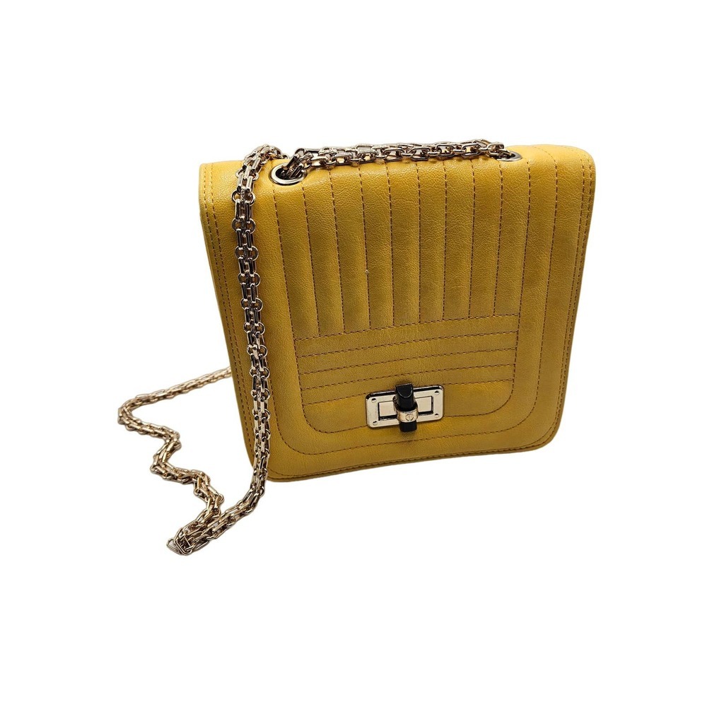 Mellow World Paola Yellow Quilted Turnlock Chain Handle Purse Bag Handbag‎